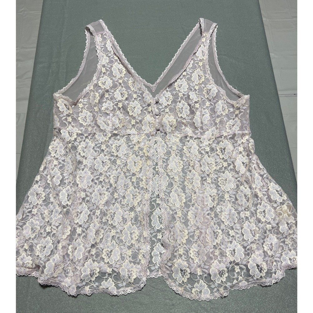 Delicates Lavender Gold Floral Lace Sheer Camisole Top V-Neck Plus Size 2X